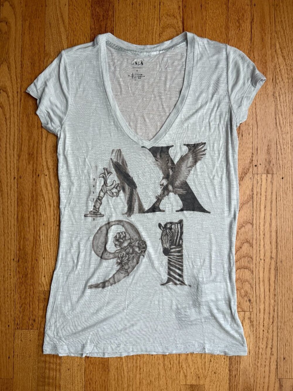 Armani Exchange NWT Heathered Grey "AX 91" Graphic Deep V-Neck Tee